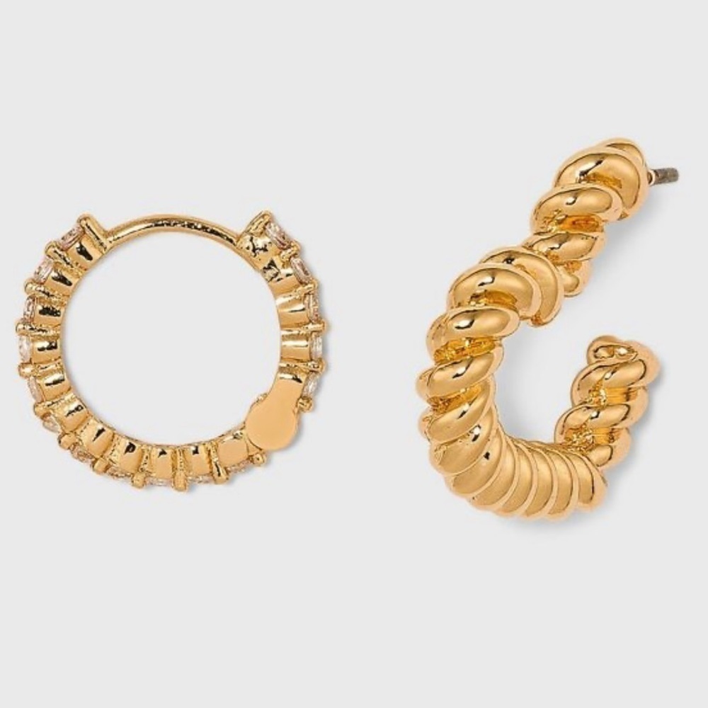 Sugarfix by Baublebar Crystal & Gold Tone Beaded Heart Hoop Earring Set 2 Pairs - Picture 2 of 4